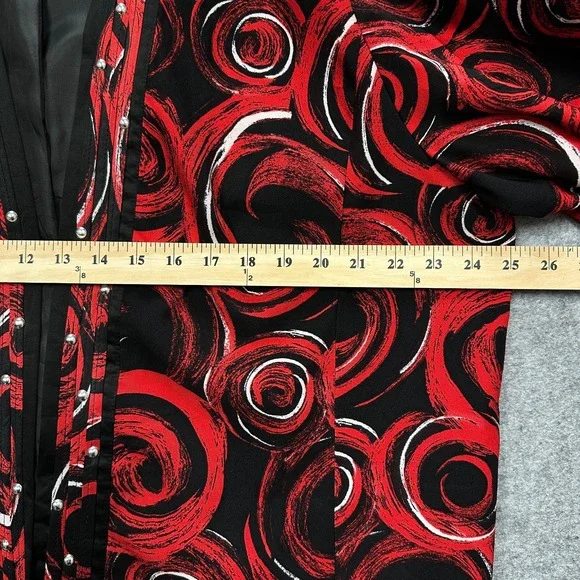 Ivy Chic Open Front Jacket Women's Size 2X Red Black Abstract Swirl Studded Trim - Picture 6 of 12